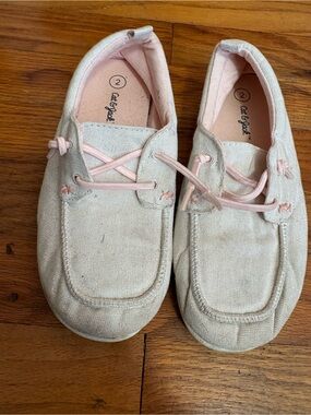 Cat & Jack Cream Canvas Moccasins with Pink Accents